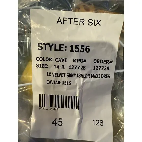 NWT After Six One Shoulder Spaghetti Strap Velvet Maxi Gown Dress 14 Caviar Gray - Picture 10 of 15